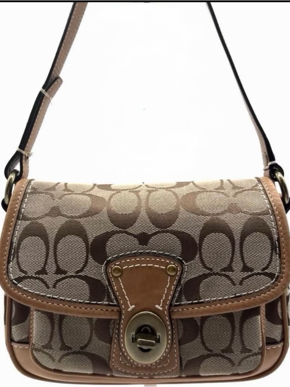 Coach Brown Signature Canvas Turn-Lock Crossbody